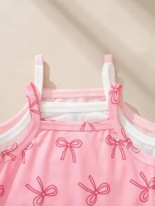 Souflis Souflis 3pcs/Set Newborn Baby Girl Casual Everyday Cute Bow Pattern Soft Knit Fabric Bodysuit Set, Spring/Summer - Multicolor - View 4
