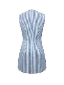 Selianne 女士性感深V领无袖条纹印花连衣裙，蓝色 - 藍色 - 查看 2