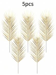 10 Pcs - Golden Simulated Leaves, Stems, Tropical Palm Leaves, Fake Turtles, Bamboo Leaves, Palm Leaves, Sunday Floral Arrangement, Hawaiian Style, Banquet, Jungle Beach Wedding - Gold - View 10