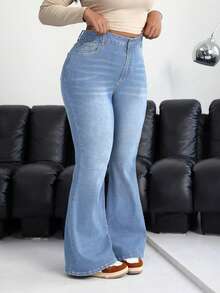 SHEIN ICON Quần jean ống loe dáng rộng, màu sáng, cỡ lớn, kiểu dáng thường ngày. - Rửa nhẹ - Xem 6