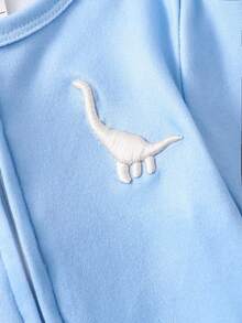 2pcs/Set Baby Boys' Green Cartoon Pattern Solid Color Crew Neck Long Sleeve Footless Jumpsuit Sleepwear - Blue - View 4