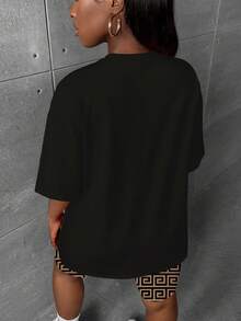 Slaydiva Set de 2 piezas para mujer de talla grande: Camiseta de cuello redondo con gráfico de oso LOVE y mallas cortas ajustadas, adecuado para el verano - Multicolor - Ver 2