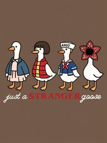 INAWLY Women's Cartoon Duck Print Round Neck Short Sleeve Casual T-Shirt - Coffee Brown - View 4