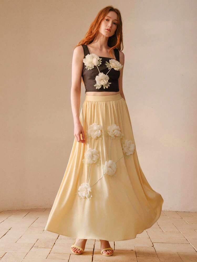 여성용 우아한 플로럴 장식 탱크 탑 & 스커트 2피스 세트