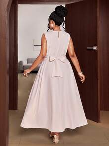 Maweii Blush Pink, Summer, Elegant, Formal, Wedding Ninang Loose Batwing Sleeve Cardigan & Sparkling Chain Decor Cinched Waist Maxi Dress Set, Plus Size High-Quality - Pink - View 3