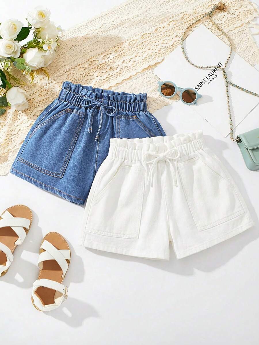 SHEIN Setelan Denim Longgar Kasual 2 Potong untuk Anak Perempuan Remaja, Musim Semi dan Musim Panas, Gaya Boho untuk Konser, Rave, dan Festival. - MultiWarna - View 1
