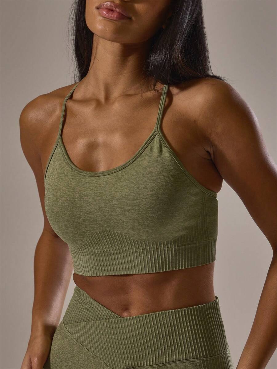 Musera Sport 运动无缝混纺运动文胸套装上衣（仅限运动健身锻炼休闲Sonder） - 軍綠色 - 查看 1