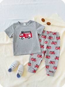 6pcs/Set Baby Boy Cute Cartoon Car Print Soft Knit Crew Neck Long Sleeve Pullover Top, Elastic Waist Leggings Casual Home Outfit, Suitable For Spring, Summer, Autumn, Winter - Multicolor - View 5