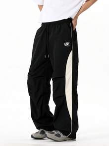 Manfinity Sport Corelite 撞色斜插口袋抽绳腰休闲百搭运动裤 - 黑色 - 查看 7