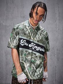 Manfinity NXTstreet Men's Digital Print Polo Shirt, Casual & Fashionable For Everyday Wear - Army Green - View 1