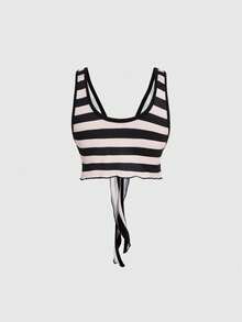 ROMWE Avant Island Vacation Casual Loose Cropped Front Twist Detail Women Tank Top - Multicolor - View 2