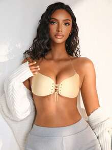 NudeFit 交叉绑带透明肩带翼形乳贴 - 卡其色 - 查看 5