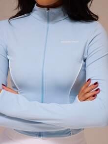Musera Sport 运动撞色滚边拉链运动外套，适合运动健身、休闲场合穿着。 - 淺藍色 - 查看 6