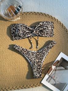 SHEIN Swim Women's Leopard Print Swimsuit Set, Suitable For Beach/Vacation - Multicolor - View 1