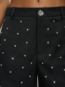 TRNVIE Women's Retro Sweet & Spicy Goth Style Metal Rhinestone Decor Polka Dot Mini Shorts - Black - View 5