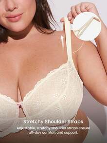 LUVLETTE Plus Full Coverage Breathable Unlined  White  Lace Elegance & Mesh Keyhole Detail Lingerie Lounge Curve Sheer Minimizer Bridal Intimates - White - View 4