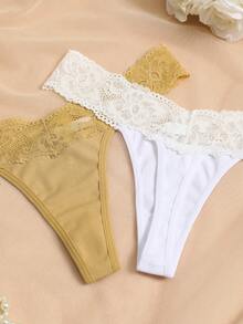 3件套优雅性感无缝蕾丝内裤套装 - 彩色 - 查看 5