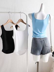 3pcs/Set Teen GirlMinimalist Casual All-Match Versatile Short Pleated Camisole Top, Layering Or Outerwear - Multicolor - View 2