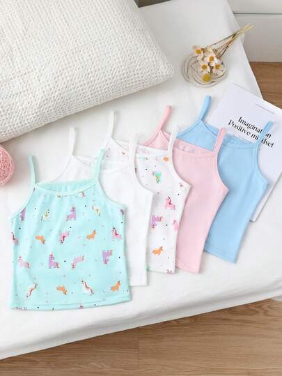 5件/包 女童卡通独角兽印花纯棉打底衫