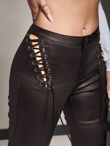 SHEIN Unity Calça Flare Cruzada de Cor Sólida, Estilo de Rua Feminino - Castanho - Visão 4