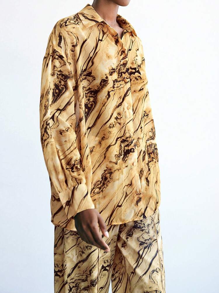 SHEIN Maija Printed Chiffon Blouse, Casual Loose Comfortable Versatile Modern Urban Women Clothing, Suitable For Music Festivals In Spring/Summer