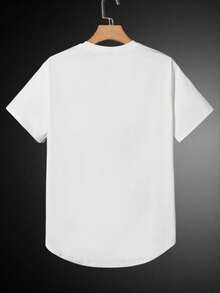 Manfinity BRENVOR 男士圆领短袖基础款T恤，字母拼接休闲简约涤纶T恤，夏季，情侣装 - 白色 - 查看 2