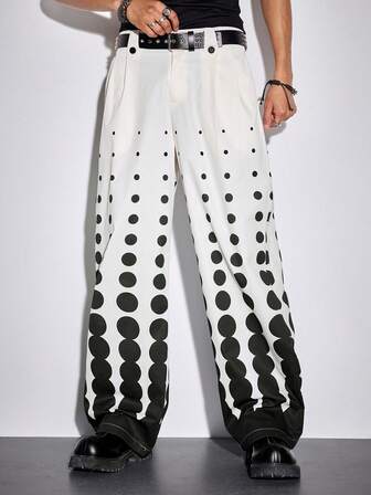 Pantaloni casual larghi da uomo con motivo a pois e tasche