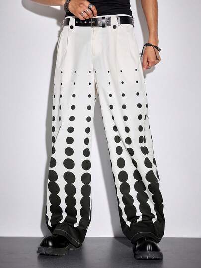 Pantalones casuales anchos con bolsillos y estampado de lunares para hombres