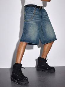 ROMWE MEN Street Life Herrshorts med lös passform och fickor, casual - Blå - Visa 1