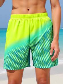 1条霓虹渐变色弹力速干舒适针织面料泳裤，适合青少年男孩，可用于海滩、泳池、海边、冲浪、度假、夏季、旅行、假日等场合。 - 綠色 - 查看 4