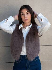 Hitanina 女士開襟背心外套 - 巧克力棕 - 查看 6