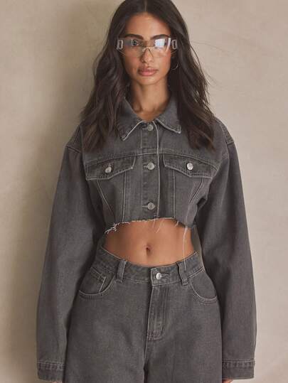 MUSERA 短款水洗牛仔夹克，适合夏季、运动、休闲、日常、街头风格、街头服饰