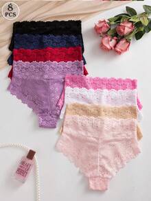 8条/套 浪漫性感蕾丝女士三角内裤 - 彩色 - 查看 4