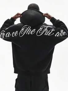 STYNVO Men's Casual Letter Print Hoodie, Autumn/Winter Black Graphic Hoodies Gothic Hoodie Customize Hoodie Men Hoodie - Black - View 4