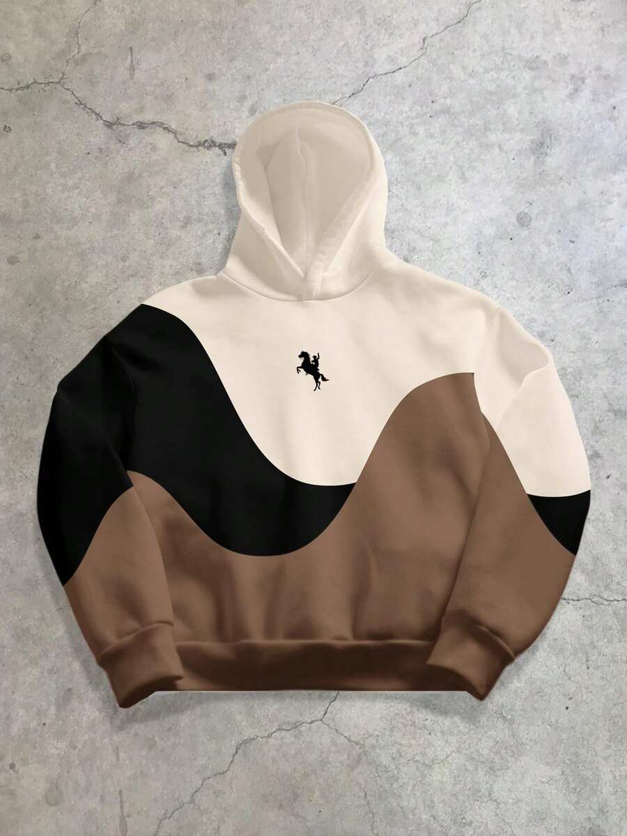 StoneGrade 男士休闲通勤时尚街头机车印花撞色连帽衫，春秋季 - 彩色 - 查看 1