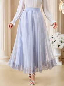 Modelyn 女士纯色蕾丝裙 - 藍色 - 查看 3