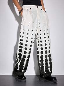 ROMWE MEN Men's Polka Dot Pattern Wide Leg Loose Casual Pants With Pockets