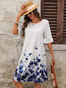 EMERY ROSE Đầm ngắn cổ tròn in hoa dành cho nữ, kiểu dáng thường ngày, phù hợp cho mặc đi làm và hẹn hò. - Nhiều màu - Xem 3