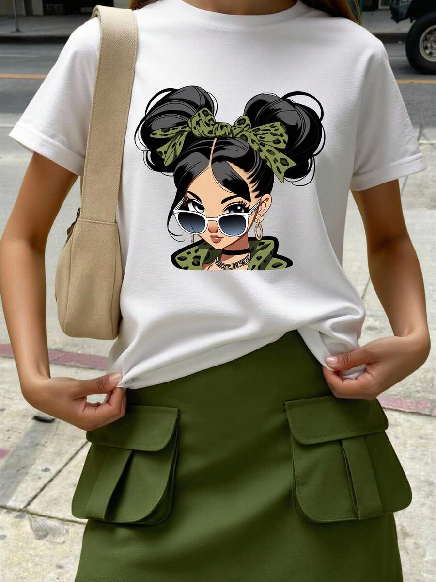 SHEIN Explorewe Ensemble 2 pièces pour fille, idéal pour le printemps/été. Robe courte à manches courtes, t-shirt à col rond et jupe cargo assortie. Motif mignon et confortable. Parfait pour le printemps/été, ce look décontracté et à la mode est idéal pour un style urbain, un pique-nique, l'école, une fête ou comme cadeau. - Multicolore - Voir 1