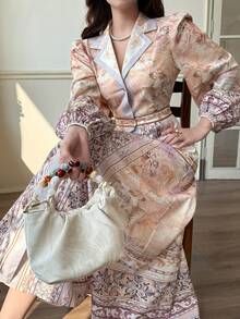 Yasmyna New Unique Design Printed Long Sleeve Single-Breasted Lapel Vacation Style Dress - Multicolor - View 5