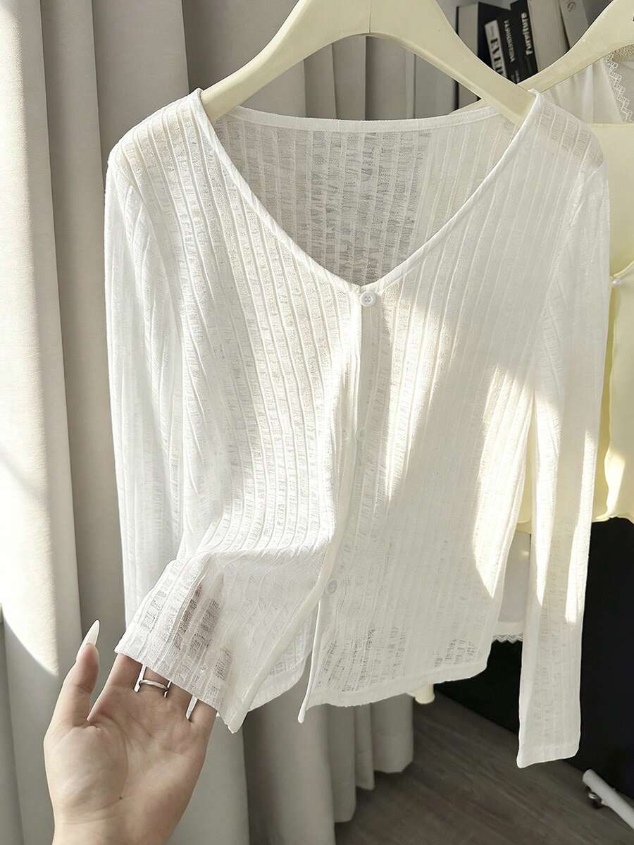 Resyla Women's Lightweight Cover Up Sunscreen Jacket, V-Neck Knit Shawl Coverup For Summer - White - View 1