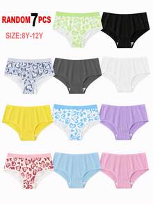 7件套女童简约爱心印花随机混搭三角裤，卡通内裤，适合大龄少女 - 彩色 - 查看 3