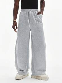 STYNVO 男士休闲运动纯色斜插口袋抽绳腰带运动裤 - 灰色 - 查看 4