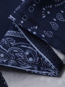 Livesso 女士性感沙滩度假佩斯利围巾拼接印花荷叶边吊带背心和阔腿裤套装 - 藍色 - 查看 7