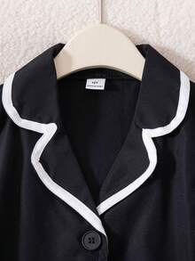 SHEIN 2pcs/Set Older Girls' Commuting Minimalist Sleeveless Vest Jacket+Pants,Black And White Summer Farewell,With Belt,Contrast Button,Loose Straight Leg - Black - View 3