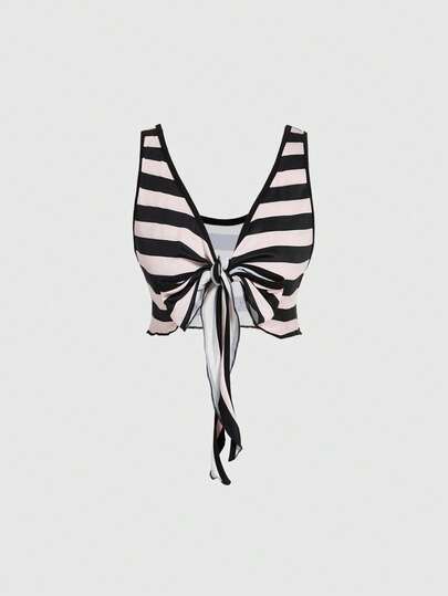 ROMWE Avant 岛屿度假休闲宽松露脐前扭结细节女士背心