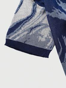 ROMWE MEN Street Life Camiseta de punto de cuello redondo de manga corta con contraste de color para hombre - Azul - Ver 5