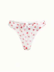 Bonmuse 3pcs/Set Women Solid Color, Heart & Flower Print, Bow Decor Underwire Bra Set, Comfortablefor Summerfor Summer - White - View 8