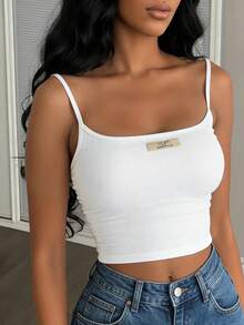 Slaydiva Solid Color Fitted Backless Summer Fashion Camisole - White - View 7