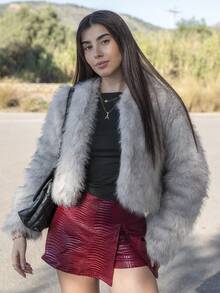 Hitanina 女士浅灰色长袖休闲蓬蓬夹克秋冬时尚女装秋季服装女装 - 淺灰色 - 查看 4